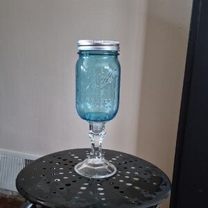 Ball Blue Glass Mason Jar Goblet with Stem